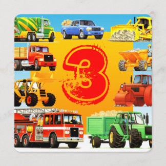 Boy's Construction Truck Thema 3. Geburtstag Party Einladung