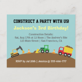 Boys Construction Vehicles Thema Geburtstagsparty Einladung