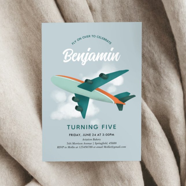 Boys Cool Blue Airplane Reise 5. Geburtstag Einladung (Von Creator hochgeladen)