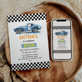Boys Cool Blue Racing Car Kindergeburtstag Einladung