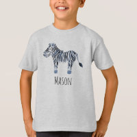 Boy's Cool Blue Watercolor Zebra Safari mit Namen