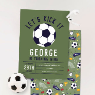 Boys Cool Green Sporty Soccer Kids Birthday Einladung