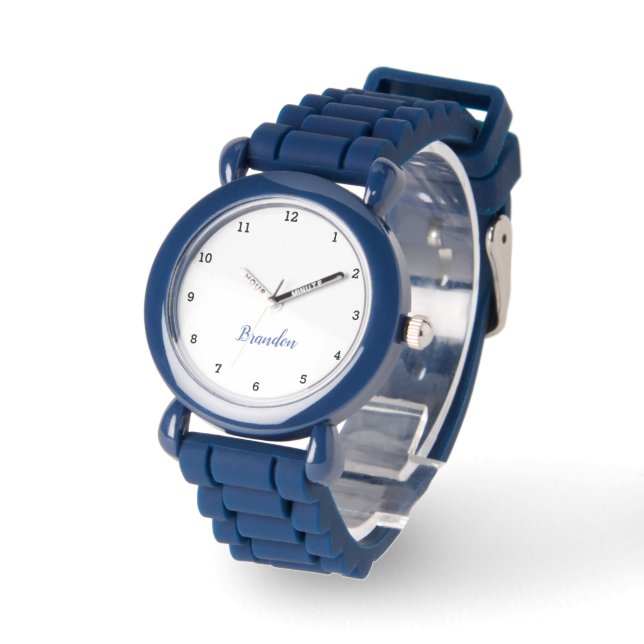 Boys Cool Modern Blue Stilvolle Individuelle Name  Armbanduhr (Winkel)