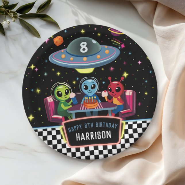 Boys Cool Out Of This World Neon Space Birthday Pappteller (Von Creator hochgeladen)