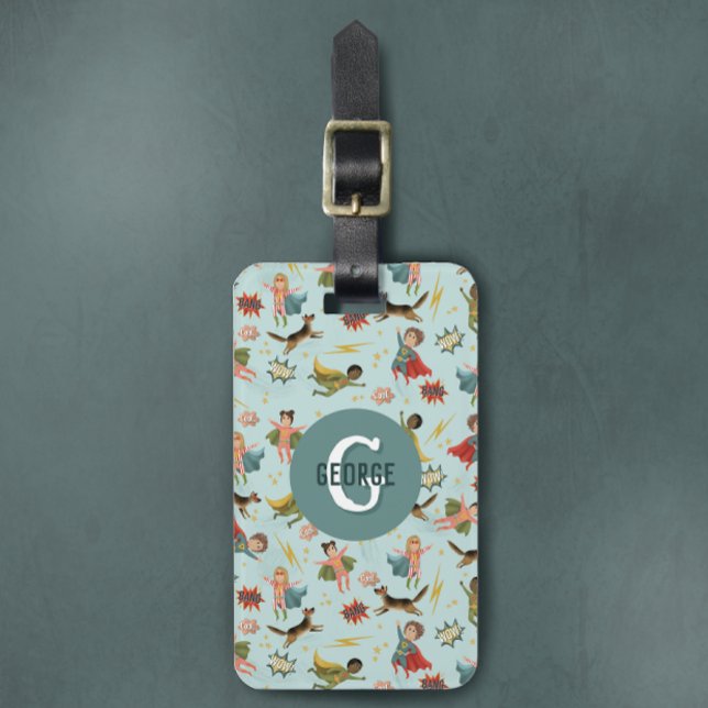 Boys Cool Superhero Monogram und Name Kids Gepäckanhänger (Von Creator hochgeladen)