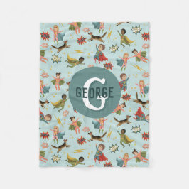 Boys Cool Superhero Muster Monogram Name Kids Fleecedecke