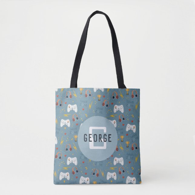 Boys Cooles Blue Video Game Kids Monogram Tasche (Vorderseite)