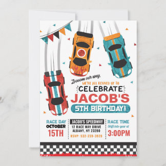 Boys Course Course Voiture Anniversaire Invitation