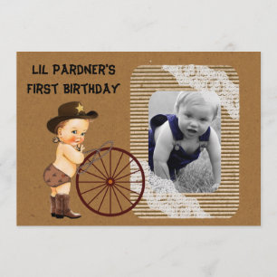 Boy's Cowboy zum ersten Geburtstag Einladung