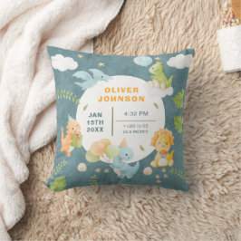 Boys Cute Blue Dinosaur Birth Stats Baby Nursery Kissen