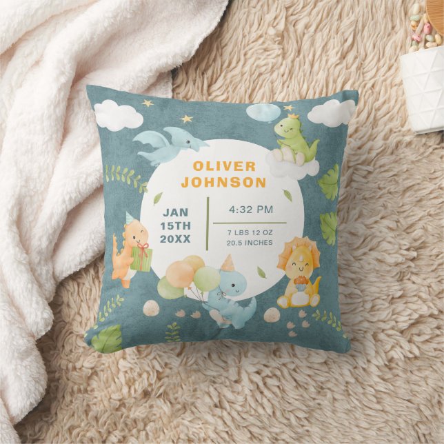 Boys Cute Blue Dinosaur Birth Stats Baby Nursery Kissen (Decke)
