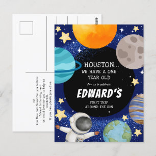 Boy's Cute Outer Space 1er Anniversaire Invitation