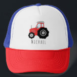 Boys Cute Red Tractor Farm and Name Kids Truckerkappe<br><div class="desc">This cute and modern kids trucker hat design feature a red farm tractor cartoon and space for your to add your boys name. Die perfekte Gift für die Any Tractor Loving Little Farmer!</div>