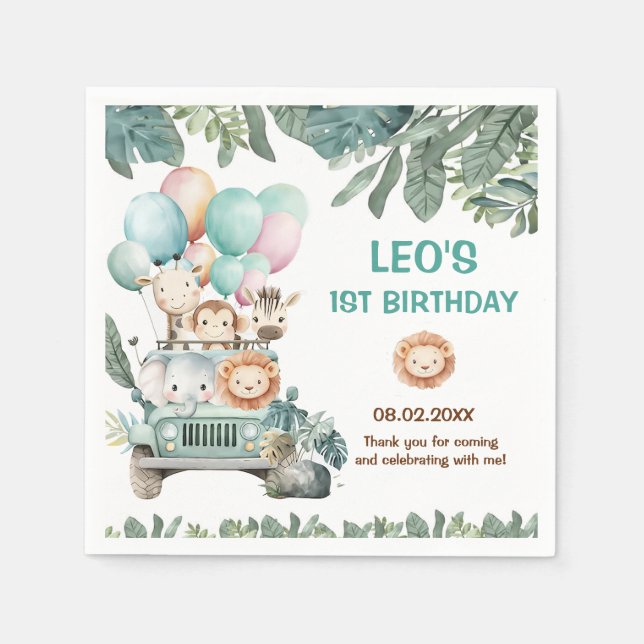 Boys Cute Safari Birthday  Serviette (Vorderseite)
