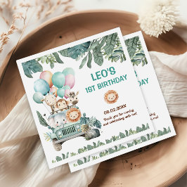 Boys Cute Safari Birthday  Serviette