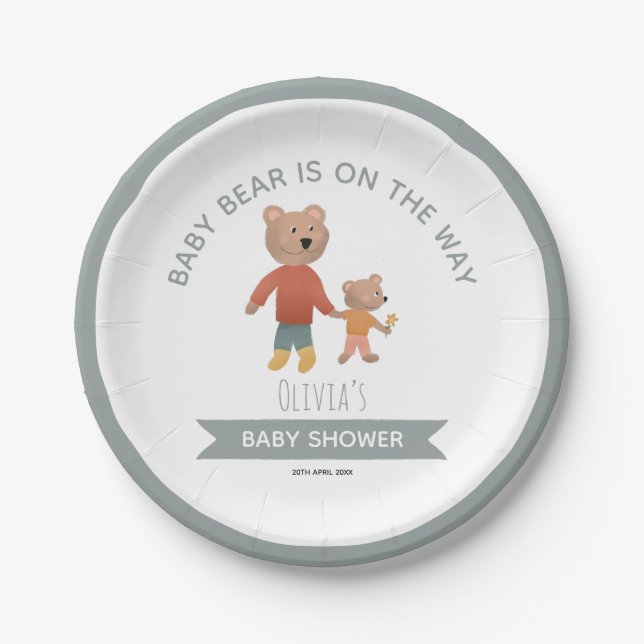 Boys Cute Woodland Baby Bear Pappteller (Vorderseite)