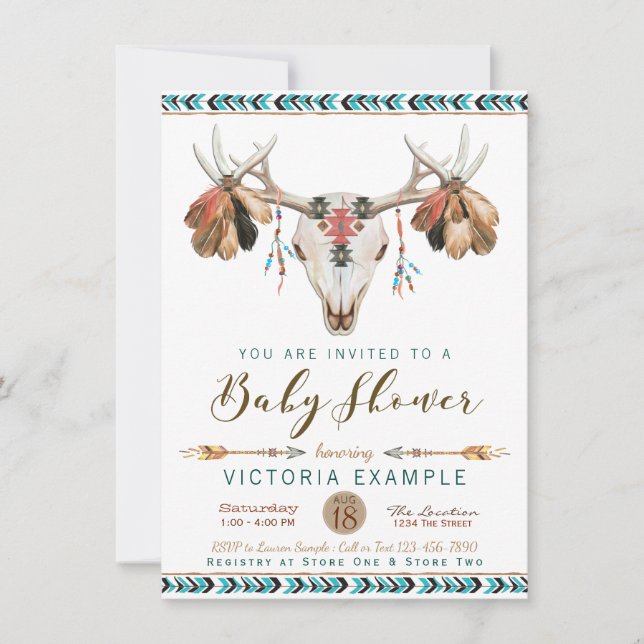 Boys Deer Antler Tribal Baby Shower Invitations (Devant)