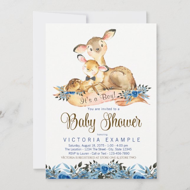 Boys Deer Baby Shower Invitations (Devant)