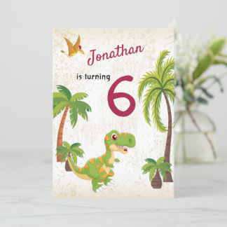 Boys Dinosaur T-Rex Jungle Anniversaire Invitation