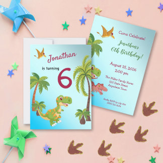 Boys Dinosaur T-Rex Jungle Anniversaire Invitation