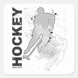 Boys Double Vision Hockey Player Quadratischer Aufkleber