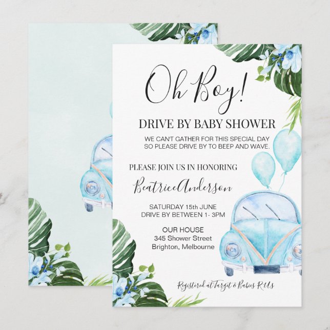Boy's Drive by Parade Baby Dusche Einladung (Vorne/Hinten)