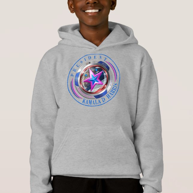 Boys Dual Sided Harris-Walz Wing/Briefmarke Medall Hoodie (Vorderseite)