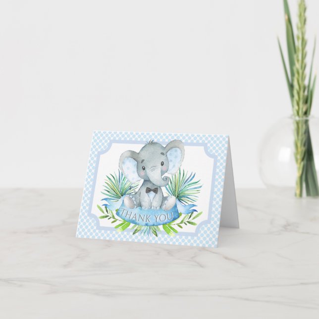 Boys Elephant Baby Dusche Vielen Dank Karten (Vorderseite)