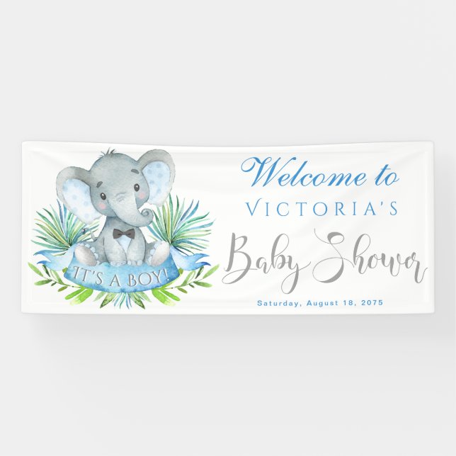 Boys Elephant Baby Shower Banner (Horizontal)