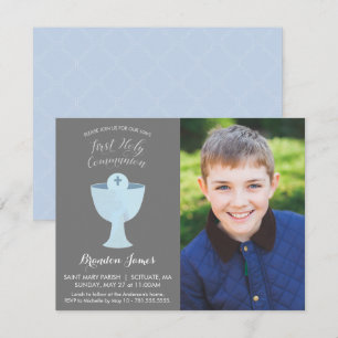 Boys erste Einladung zur Heiligen Kommunion mit Fo