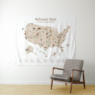 Boys Exploration National Park Map Woodland Kinder Wandteppich