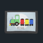Boy's farbenfrohe Doodle Lokomotive Zug mit Name Trifold Geldbörse<br><div class="desc">Dieses coole Design ist Teil einer Kollektion mit niedlichen Transportdoodles für Baby- und Mädchenbekleidung und Accessoires. Dieses Design verfügt über einen handgezeichneten bunten Lokomotivzug und kann mit dem Namen Ihres Jungen personalisiert werden. Perfekt als Geburtstagsgeschenk für die erste Brieftasche eines Zugliebhabers! Karo in unserem Shop für andere tolle Artikel.</div>