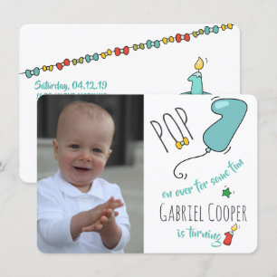 Boys farbenfrohe Hand gezeichnet Erster Geburtstag Einladung