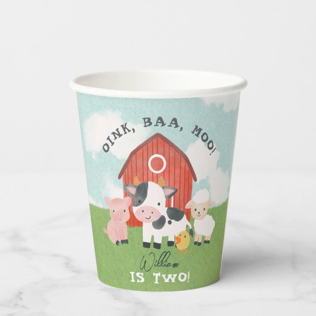 Boys Farm Animal Barnyard Cute 2nd Birthday Pappbecher (Rückseite)