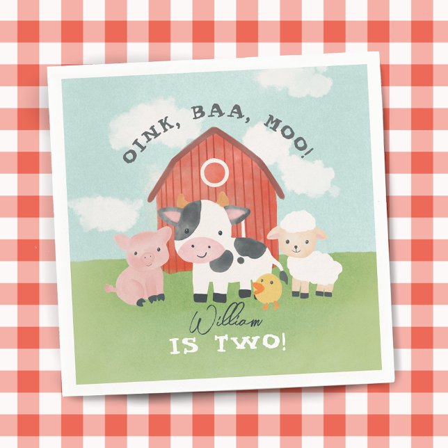 Boys Farm Animal Barnyard Kids 2nd Birthday Serviette (Von Creator hochgeladen)