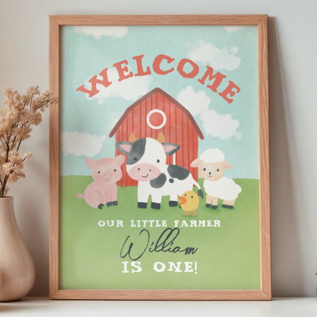 Boys Farm Animal Kids Birthday Welcome  Poster (Von Creator hochgeladen)