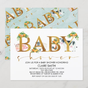 Boys Farm Animals Baby shower mondial Invitation