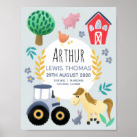 Boys Farm Animals Traktor Birth Stats Baby Kinderz