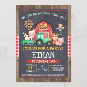 Boys Farm Tractor Chalkboard Invitation d'annivers