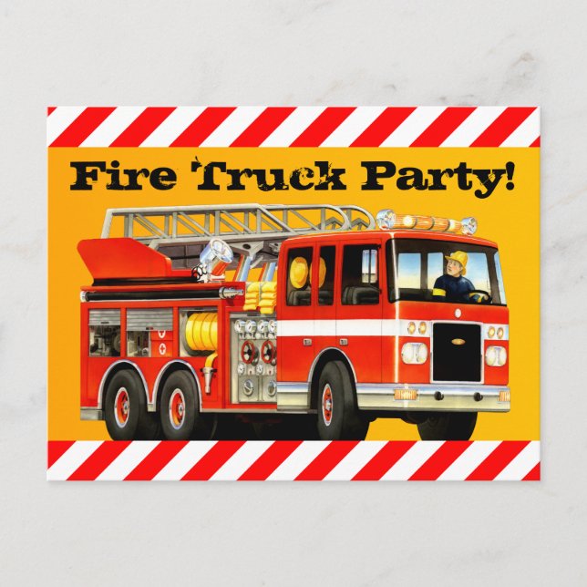 Boy's Fire Truck Party Einladungspostkarte (Vorderseite)