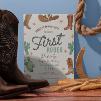 Boy's First Rodeo Geburtstag Cowboy Niedliche Kind Einladung