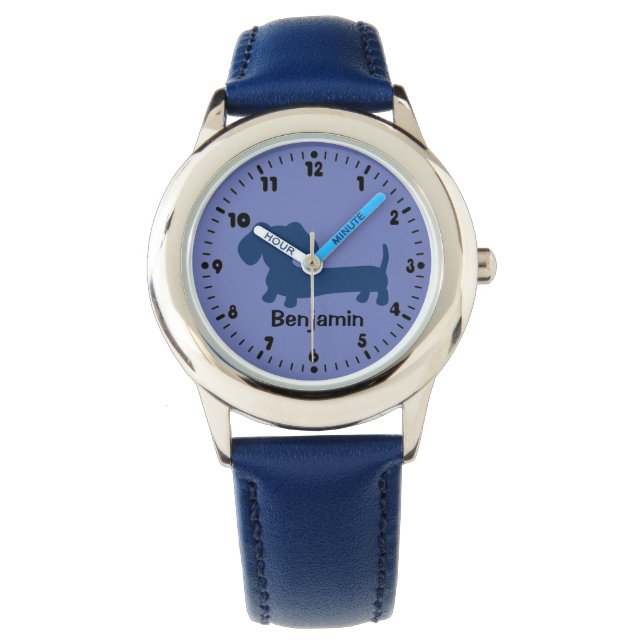 Boys First Watch - Dackel Thema & Personalisiert Armbanduhr (Vorderseite)