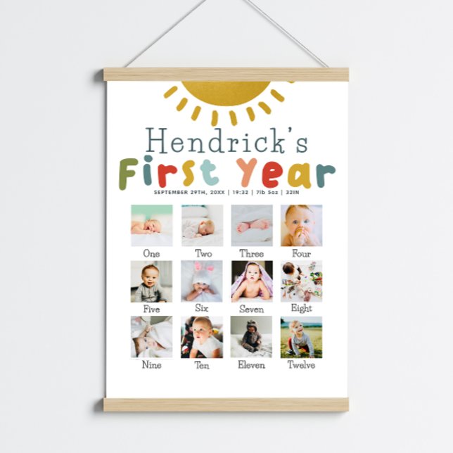 Boys First Year Sun Birthday Photo Collage Poster (Créateur téléchargé)