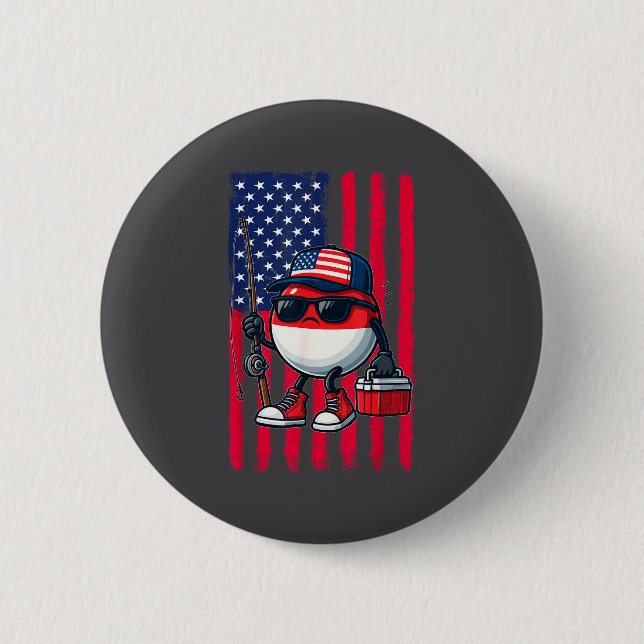 Boys Fishing Rod American Flag Patriotic Fishing F Button (Vorderseite)