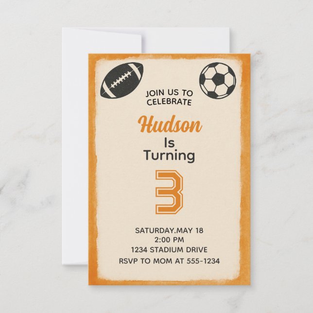 Boys Football Sports Geburtstagsparty Einladung (Vorderseite)