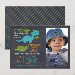 Boys Foto Chalkboard Dinosaur Geburtstag Einladung