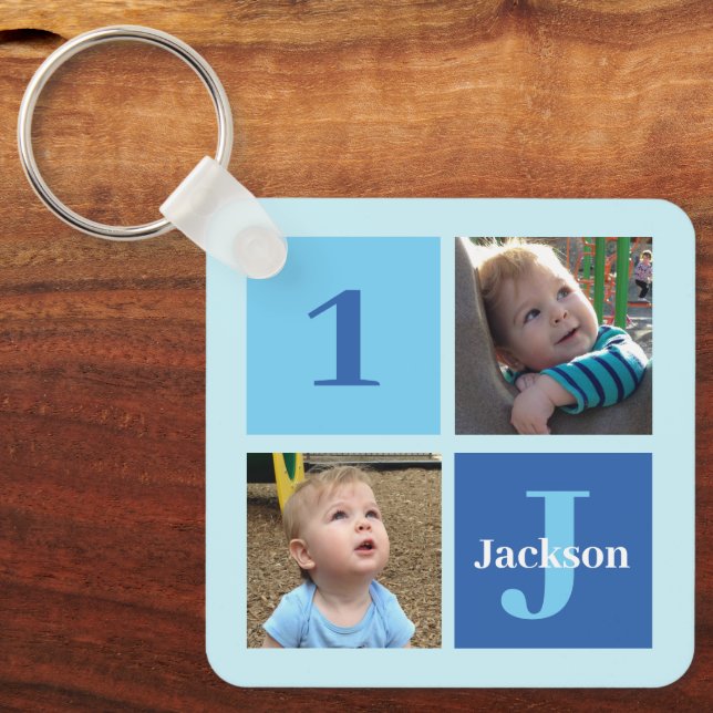Boys Foto Collage Custom Blue Kids Foto Schlüsselanhänger (Vorderseite)