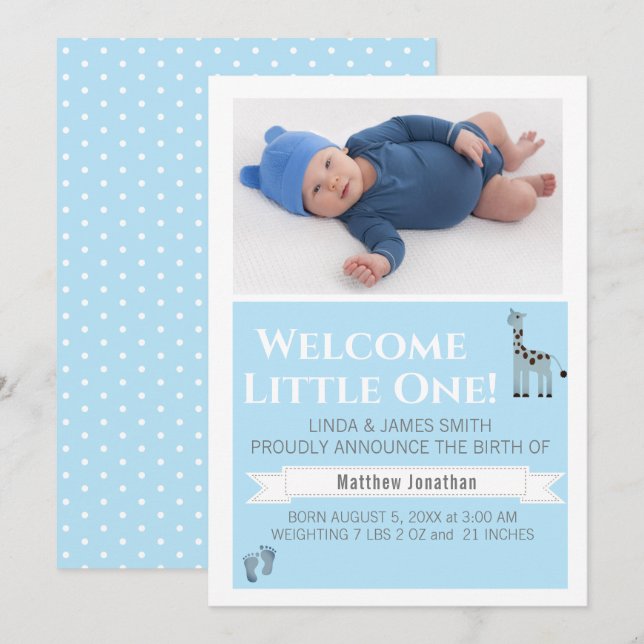 Boys Foto Geburtserklärung Einladung (Vorne/Hinten)