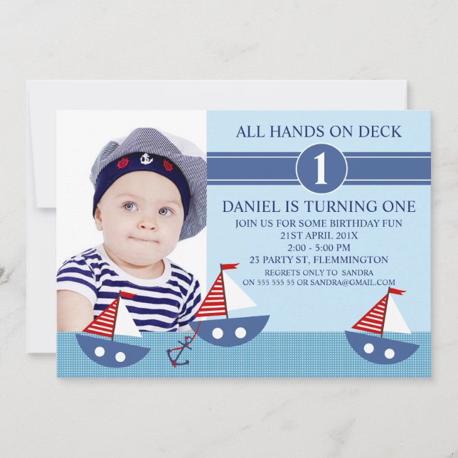 Boys Foto Nautical Birthday Party Einladung (Vorderseite)
