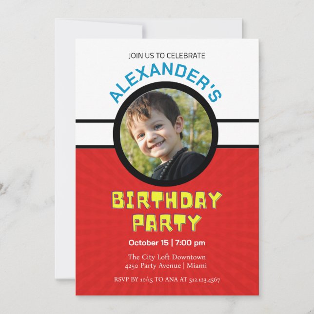 Boys Foto Superhero Birthday Einladung (Vorderseite)